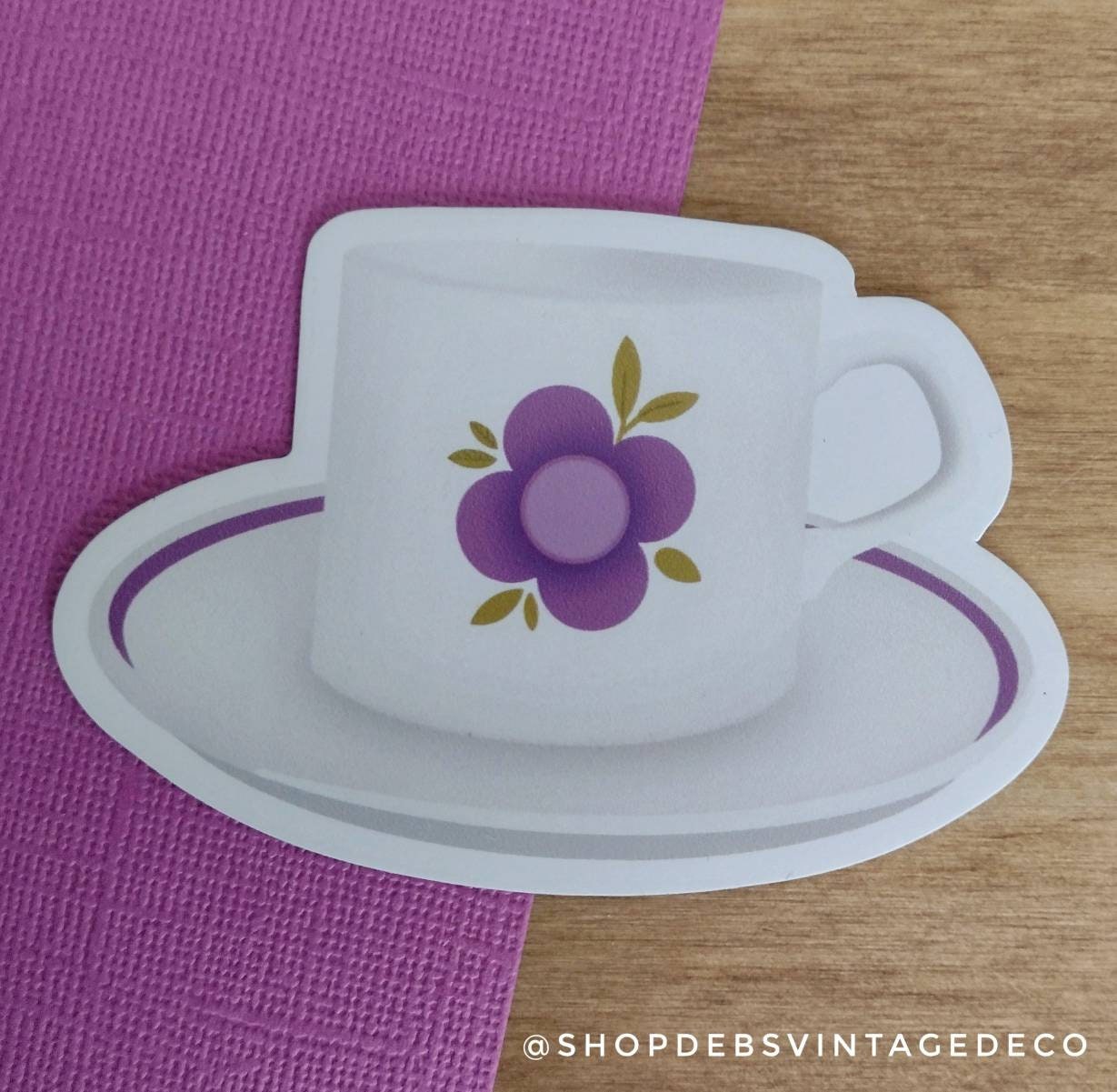 Retro Flower Power Purple/Lilac Cup & Saucer Magnet | Retro Teacup design | Mid-Century modern cup and saucer Magnet | JG Meakin inspired