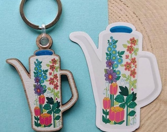 Retro Coffee Pot Wooden Keyring and Magnet Gift Set | Retro magnet | Retro keychain | Mid-century modern coffee pot | JG Meakin inspired