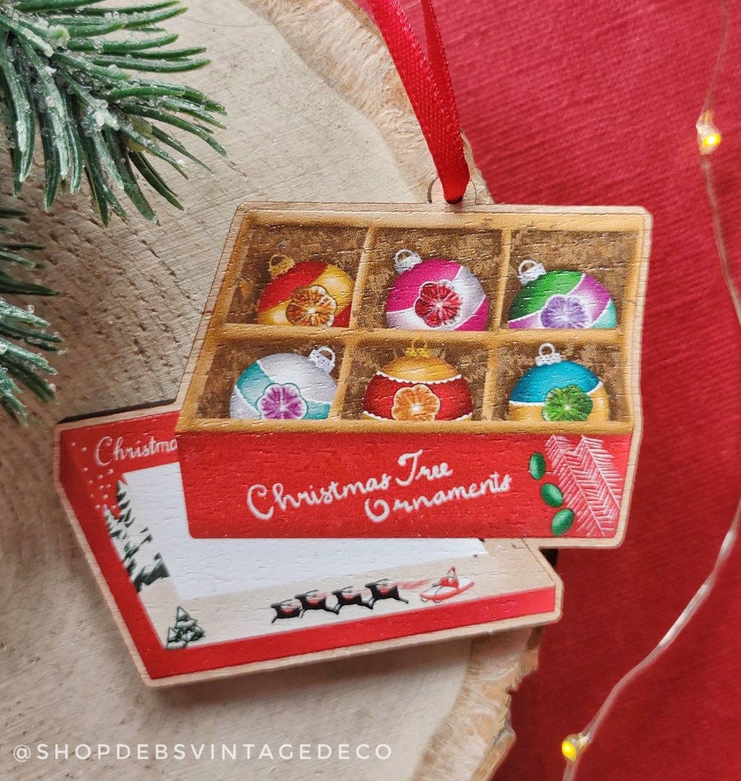 Retro Bauble Box Wooden Christmas Decoration Vintage Kitsch Holiday Baubles Packaging Christmas