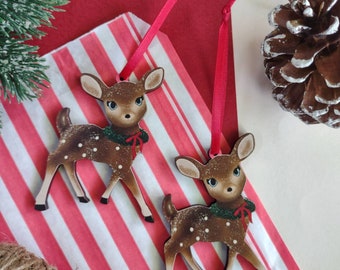 Retro Reindeer Wooden Christmas decoration X1 *3.5 inches wide - updated size* | Retro Kitsch Deer inspired ornament