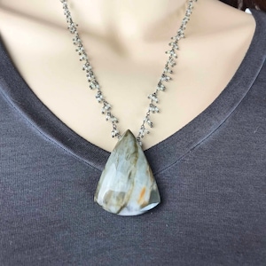 Moonstone sapphire Necklace, cluster necklace, grey necklace, blue grey sapphire necklace,