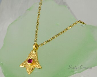 22K Solid Gold Ruby Charm Necklace, ruby necklace, gold ruby necklace, July birthstone necklace, birthstone necklace, dainty necklace