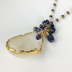 3 in 1 Blue sapphire necklace , Druzy necklace, moonstone sapphire necklace, White and Blue necklace, Blue necklace, September birthstone