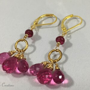 Rubilite Quartz cluster Earrings, rubilite earrings, pink earrings, long earrings,July birthstone earrings, Christmas earrings, gift for her