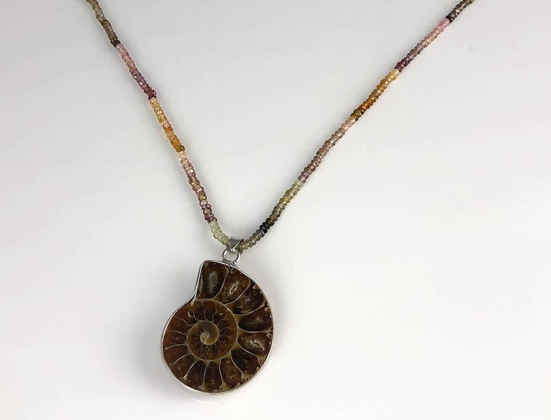 Sapphire Ammonite Necklace Gemstone Necklace Designer necklace