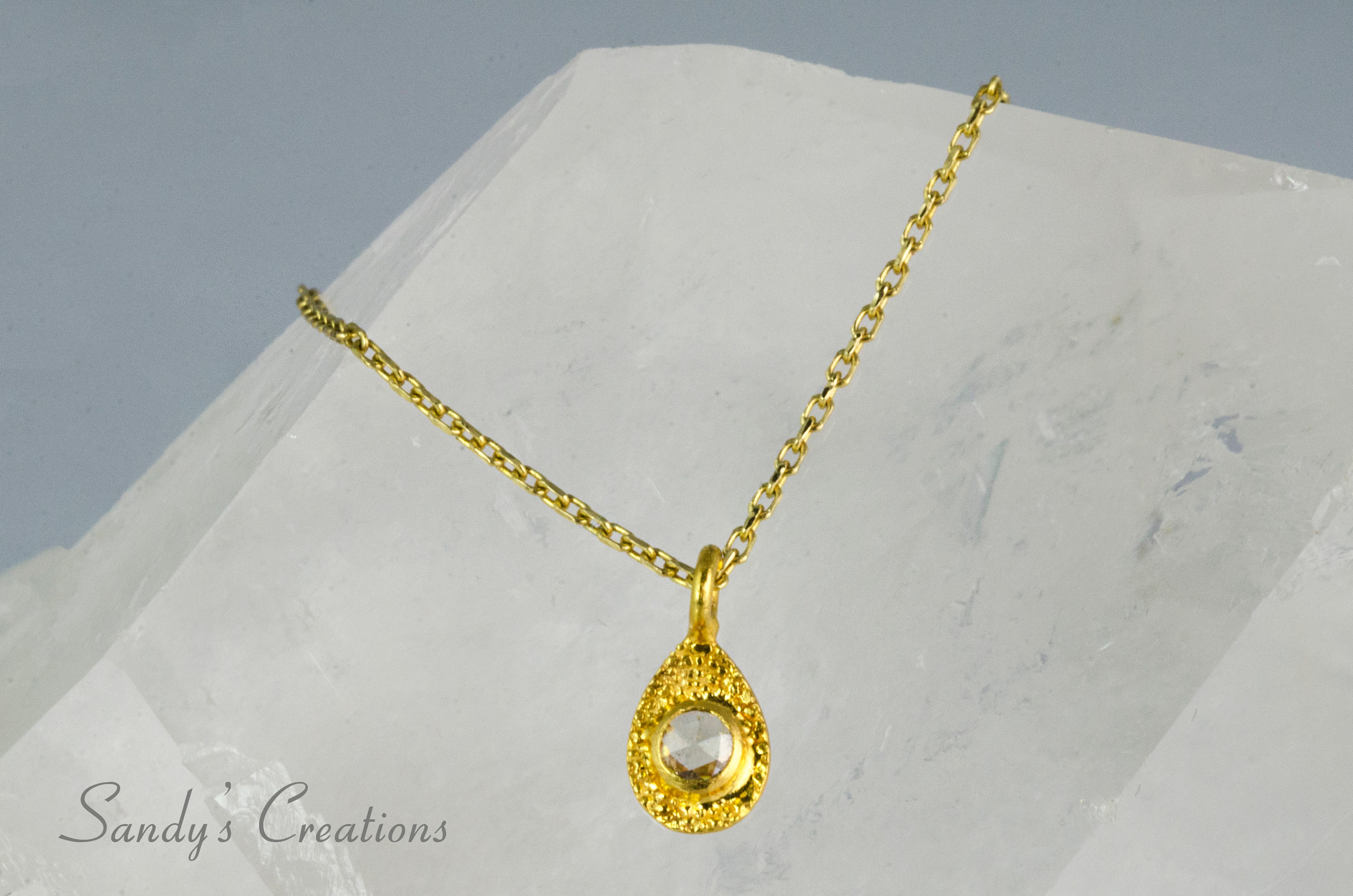 22K Solid Gold Diamond Charm Necklace, 22K Gold Necklace