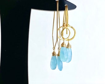 Aquamarine dangles, aquamarine earrings, modern aquamarine earrings, dainty aquamarine earrings, March birthstone earrings, March birthstone