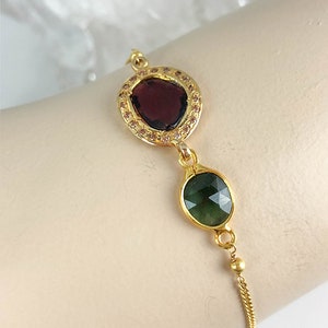 22K Solid Gold Diamond WaterMelon Tourmaline Bracelet