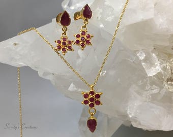 22k Solid Gold Ruby earrings and Necklace