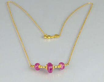 Ruby Necklace, Solid Gold Necklace,22K Solid Gold Ruby Necklace, July Birthstone Necklace, Pink Necklace, Ruby Jewelry, Ruby Chain