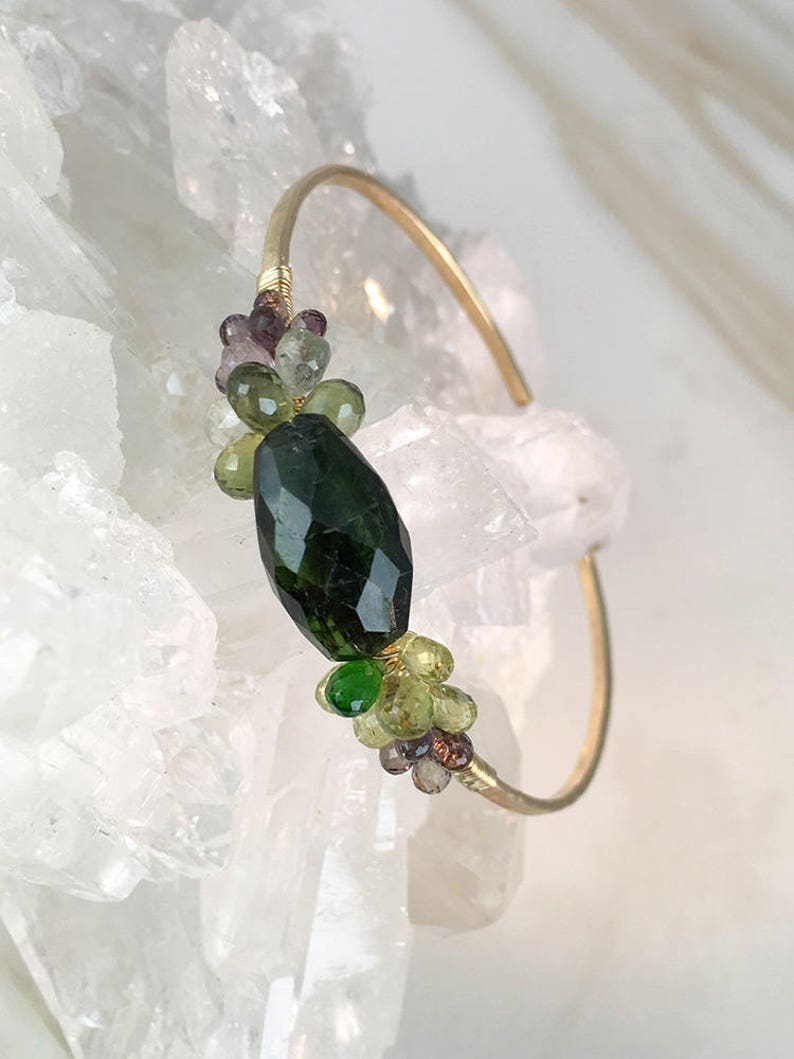 Gemstone bangle Multi gemstone bracelet cuff Tourmaline Bracelet Cuff