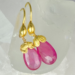22K Solid Gold Ruby Earrings, Gold Ruby Earrings, Pink Earrings, June Birthstone Earrings, Gift for Her, 22K Gold Ruby Earrings