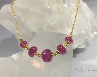 22K Solid Gold Ruby Necklace, pink necklace, Valentine’s Day gift, anniversary gift, July birthday gift, gift for her, Christmas gift