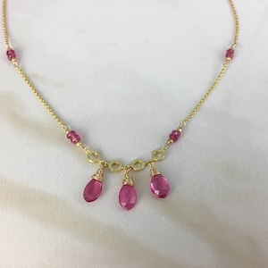 Rubies Necklace, Rubies Jewelry , unique, Pink rubies necklace, July birthstone necklace, birthstone jewelry, Pink Sapphires 14K GF Necklace