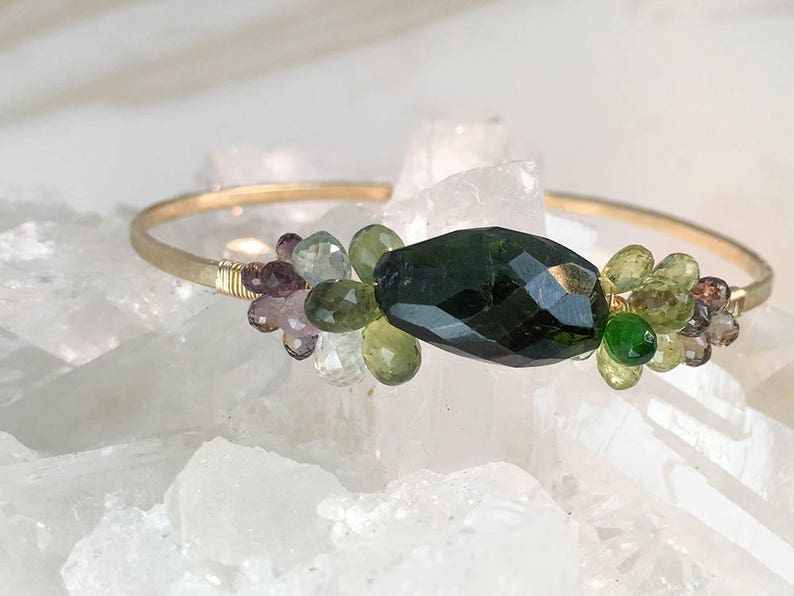 Gemstone bangle Multi gemstone bracelet cuff Tourmaline Bracelet Cuff