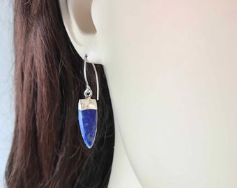 Lapis sterling silver Dangle Earrings, blue Earrings, Blue Jewelry, Lapis Earrings, Lapis Dangles, September Birthstone jewelry, everyday