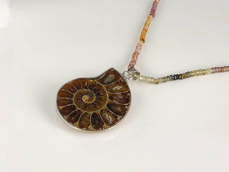 Sapphire Ammonite Necklace Gemstone Necklace Designer necklace