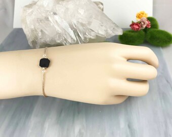 Black Bracelet, grounding Bracelet, Energy Bracelet, Black Quartz Bracelet, Dainty Bracelet,Gift for her, Black spinel 14k goldfill Bracelet