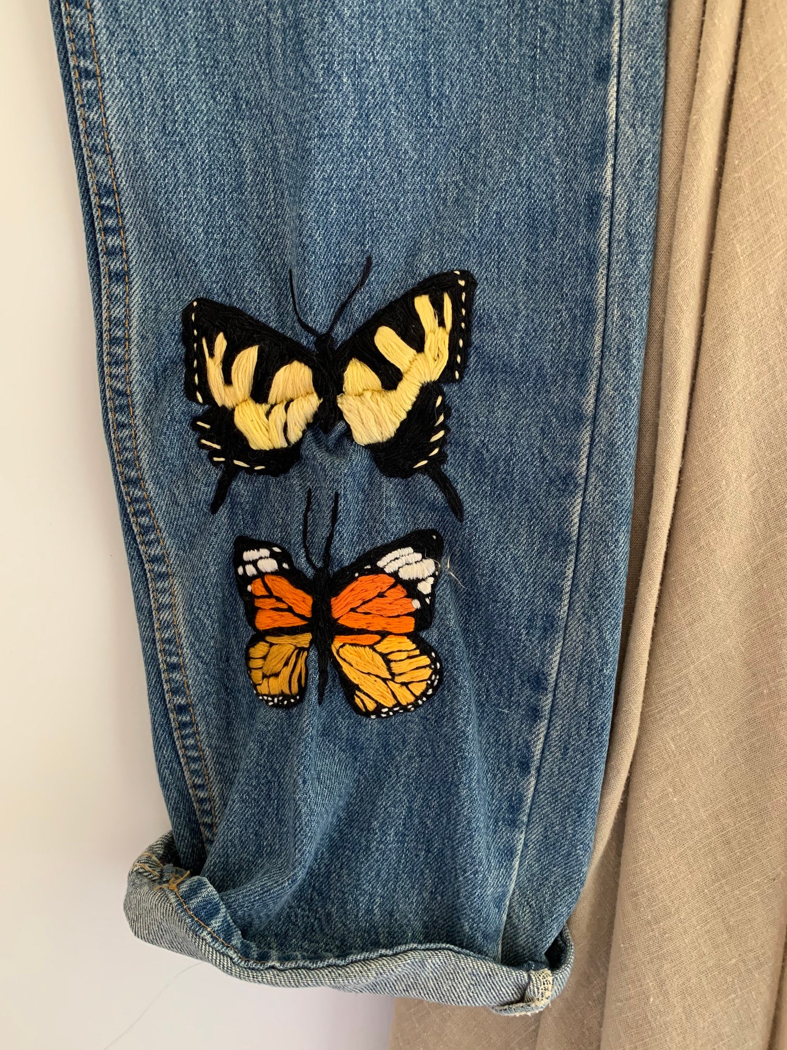 Embroidered Butterfly Levi Jeans W30 L30 Etsy