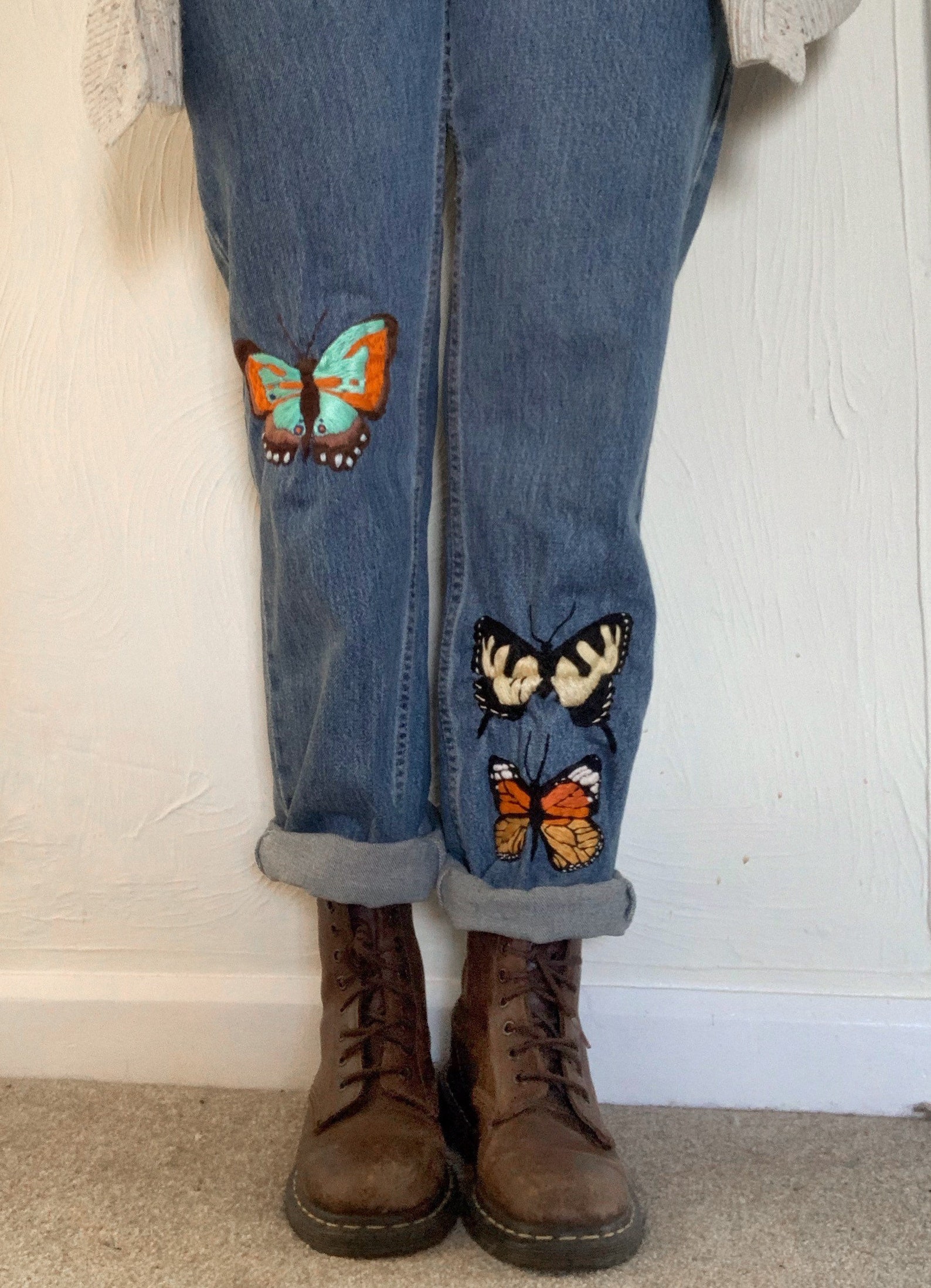 Embroidered Butterfly Levi Jeans W30 L30 Etsy