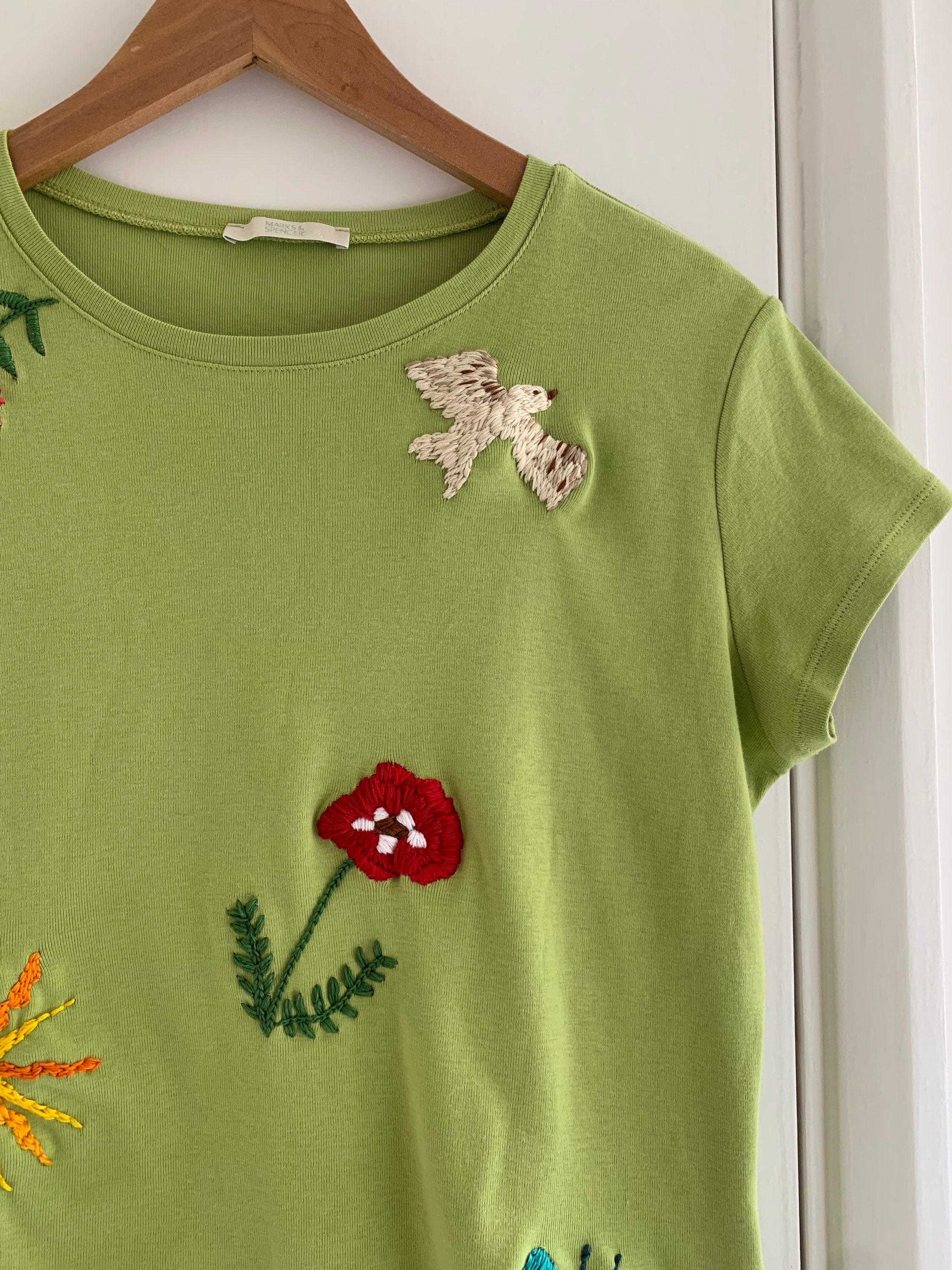 Colourful Hand Embroidered Green T-shirt | Etsy