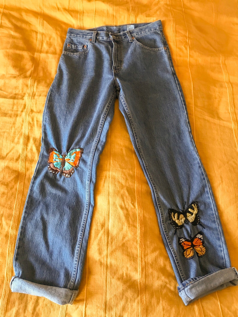 Embroidered Butterfly Levi Jeans W30 L30 Etsy
