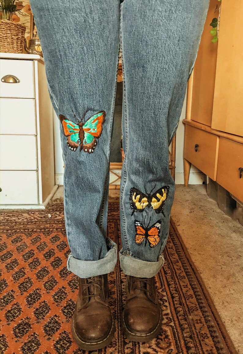 Embroidered Butterfly Levi Jeans W30 L30 Etsy