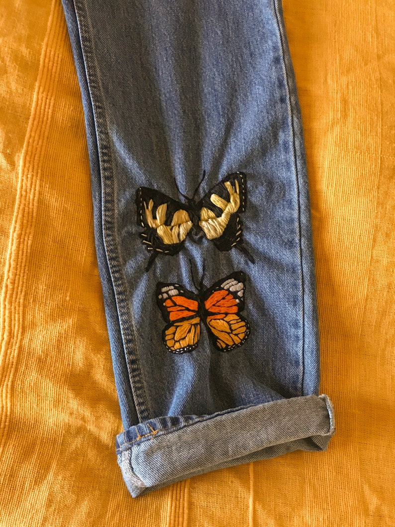 Embroidered Butterfly Levi Jeans W30 L30 Etsy