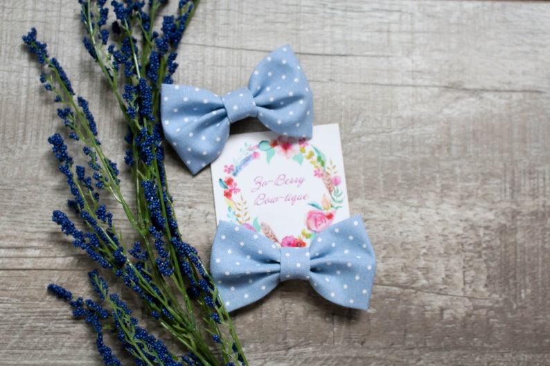 SALE Blue Polka Dot Perfect Bow Baby Girl Headband Baby Boy Bow tie Nylon Headband Hair Clip Coming Home Outfit Newborn Prop