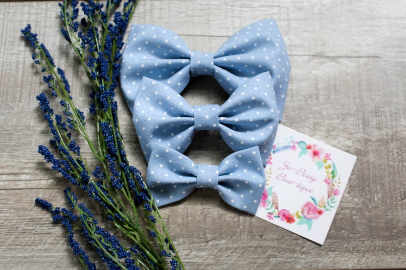 SALE Blue Polka Dot Perfect Bow Baby Girl Headband Baby Boy Bow tie Nylon Headband Hair Clip Coming Home Outfit Newborn Prop