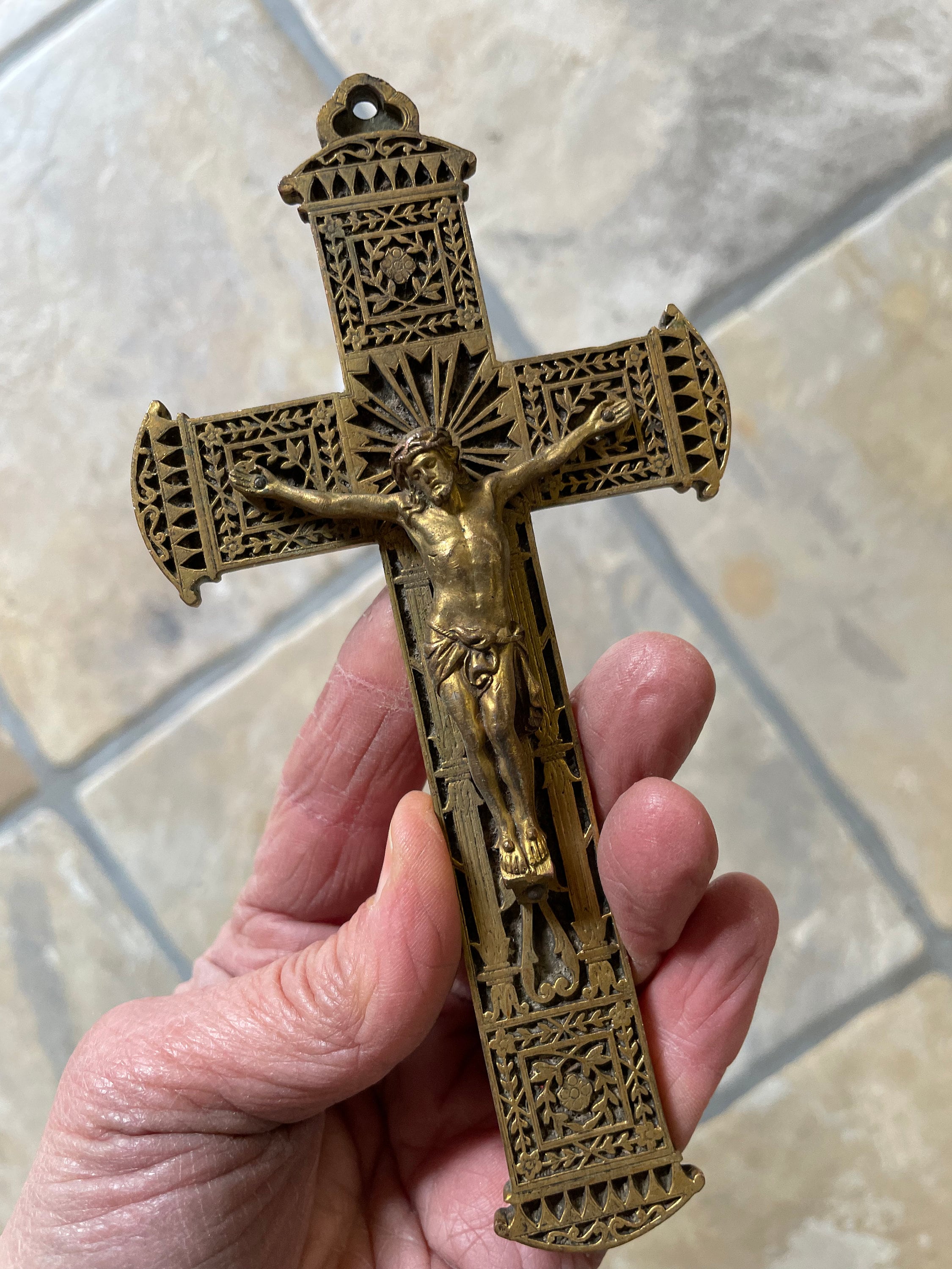 Crucifix de Moines en Bronze Français - Crucifix Antique Français en Bronze Massif Jésus sur La Croi