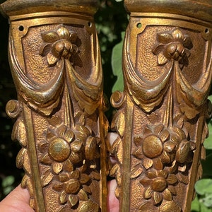 French bronze leg pediments - Pair of antique of French gilt bronze furniture leg pediments  - Furniture hardware - Leg pediment - 20 cm l