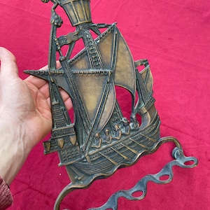 Max le Verrier bronze pipe rack - Vintage French art deco style galleon ship - signed - sailboat tool or utensil holder