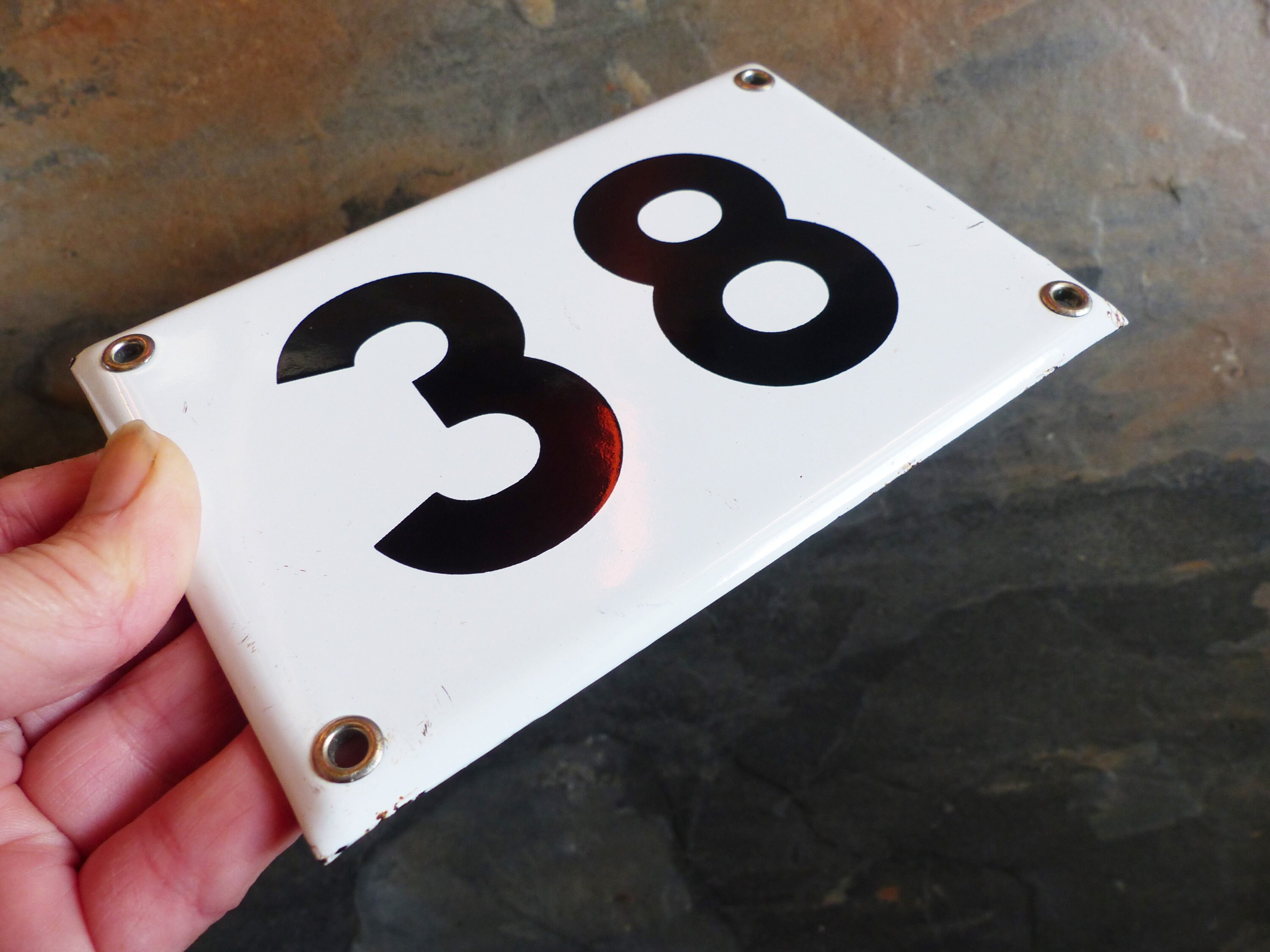 Antique French enamel house number 38 Vintage French white ...