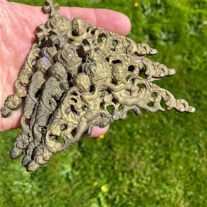 Cherub putti bronze pediments / trim embellishments. French set of 4 vintage Cupid plaques.