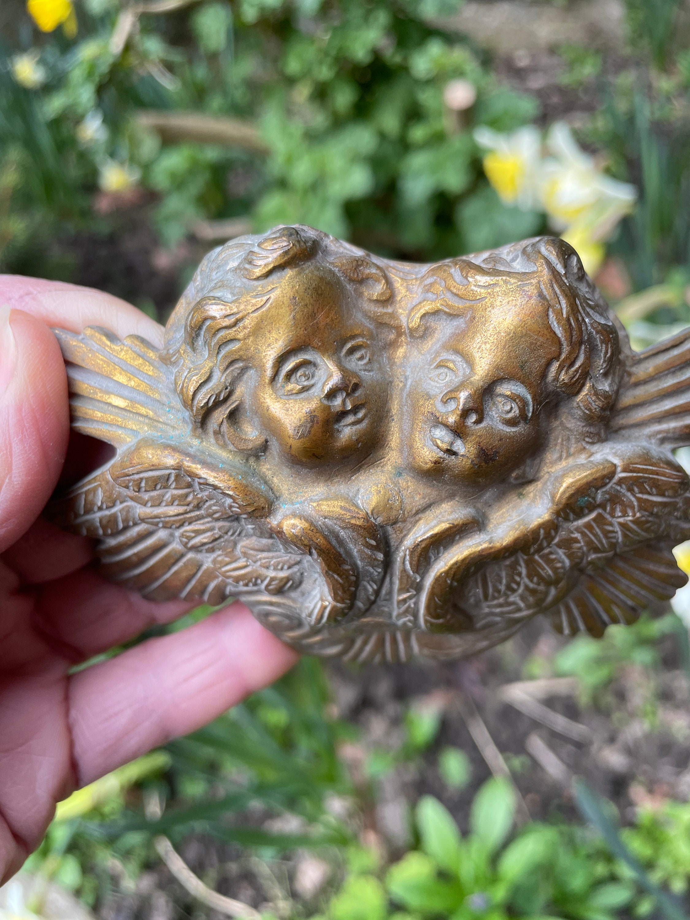 French Bronze Angel Embellissement de Meubles - Fronton d'ange en Bronze Antique Moulure Meubles