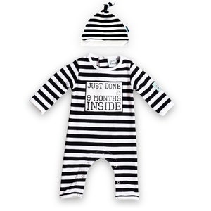 Just Done 9 Months Inside® NewBorn Gift BabyShower Present Expecting Parent Funny Baby Romper Prison Outfit Cute New Born Essentials