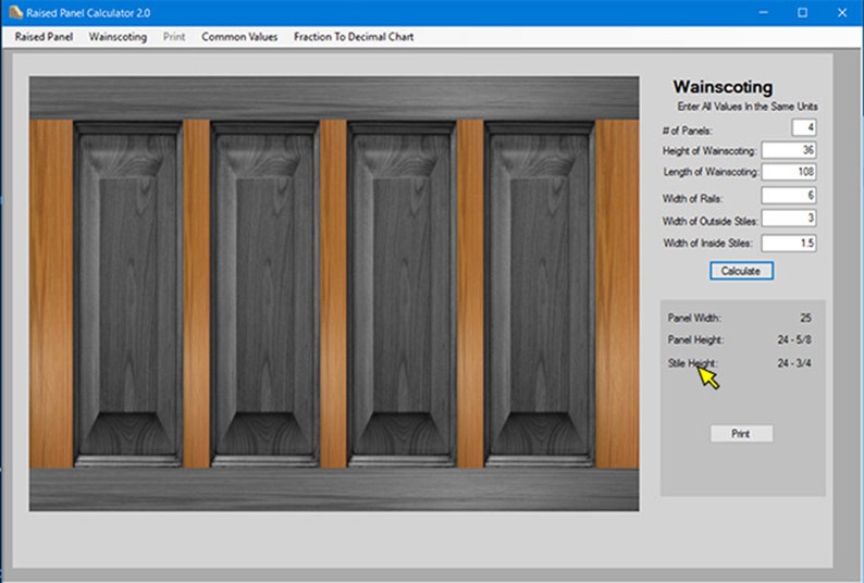 Raised Panel Calculator Wood Working Cabinet Making