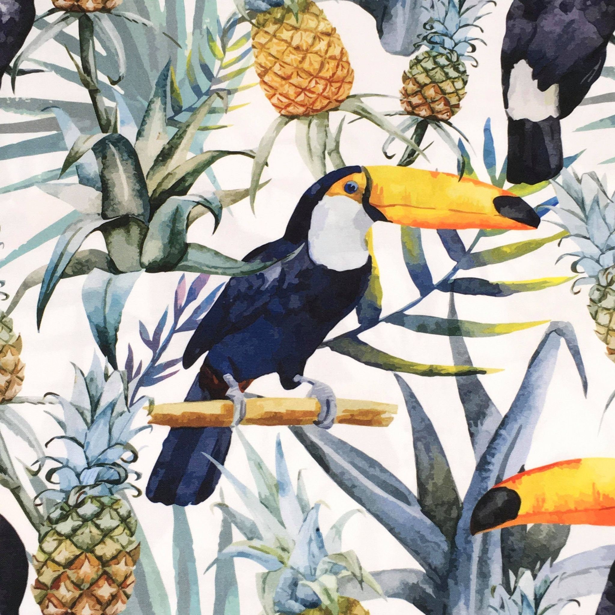 Exotic Toucan Cotton Fabric Tropical Bird Cactus Pineapple Etsy
