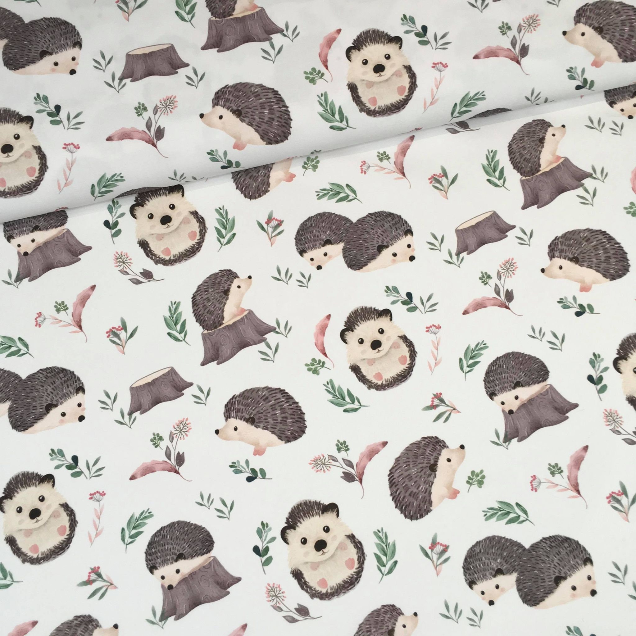 Hedgehog Cotton Fabric 100 Premium Cotton Nursery Forest Etsy