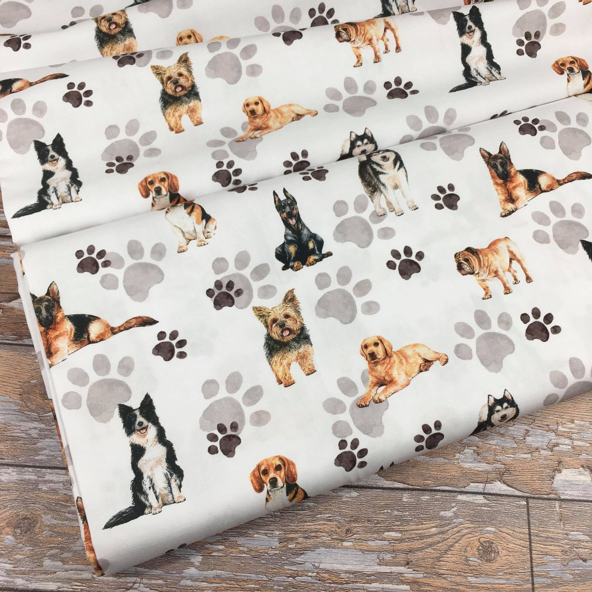 Dog Cotton Fabric Dog Paw Fabric Premium Quality Digital Print Etsy UK