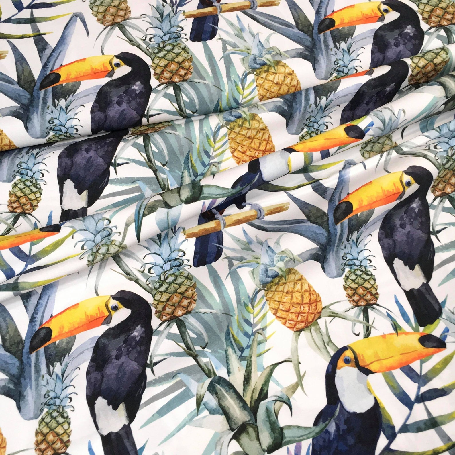 Exotic Toucan Cotton Fabric Tropical Bird Cactus Pineapple Etsy