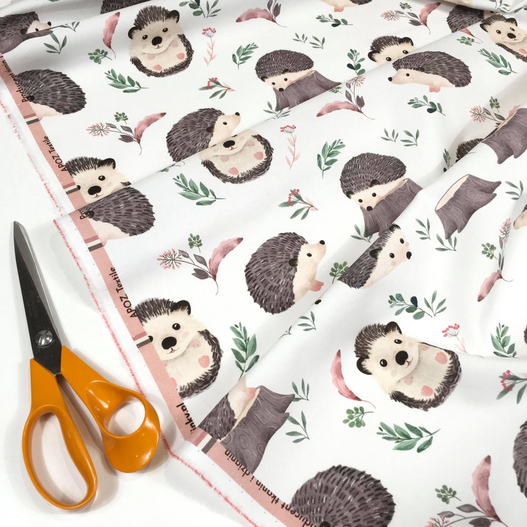 Hedgehog Cotton Fabric 100 Premium Cotton Nursery Forest Etsy