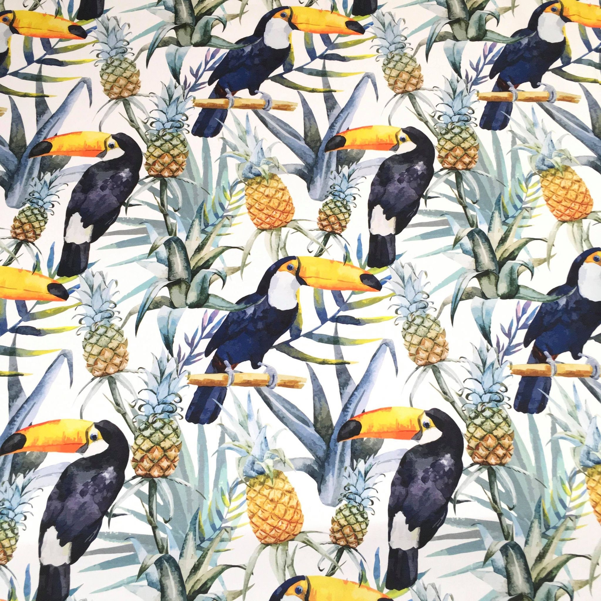Exotic Toucan Cotton Fabric Tropical Bird Cactus Pineapple Etsy