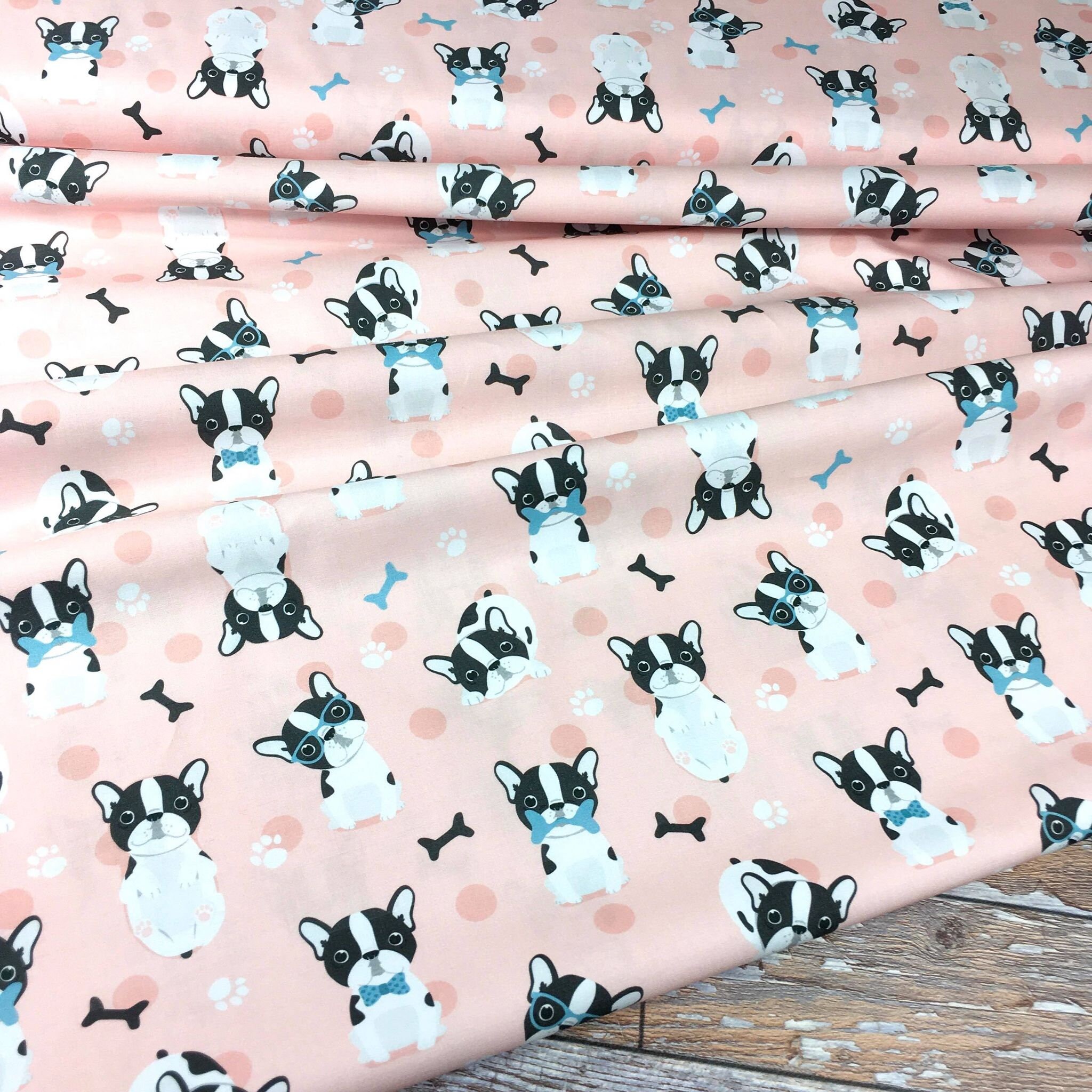 French Bulldog Cotton Fabric Dog Cotton Fabric Pink Dog Fabric Etsy UK