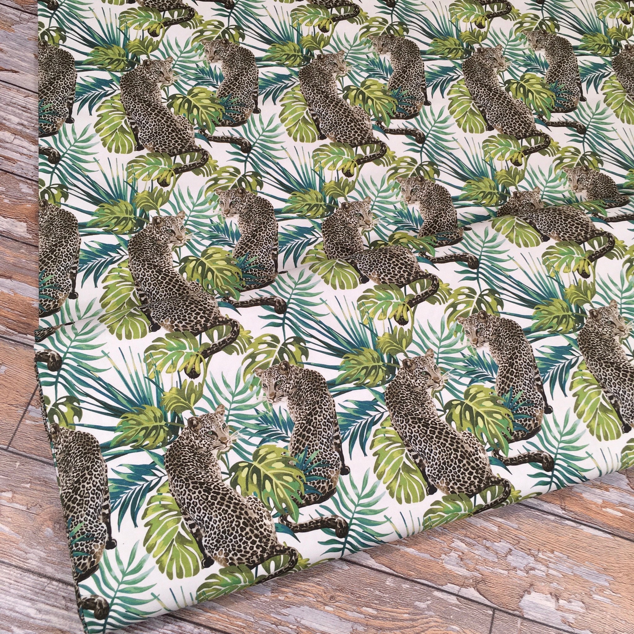 Leopard Cotton Fabric Jungle Animal Palm Leaf Premium Quality Etsy UK