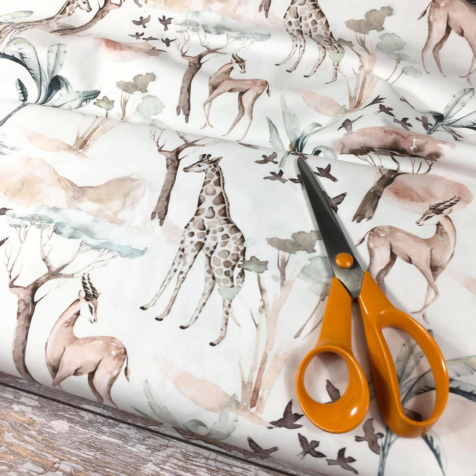 Safari Animals Cotton Fabric Giraffe Cotton Fabric Nursery Etsy