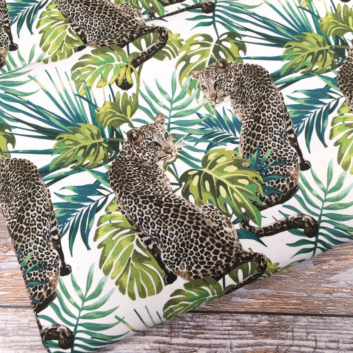 Leopard Cotton Fabric Jungle Animal Palm Leaf Premium Quality Etsy
