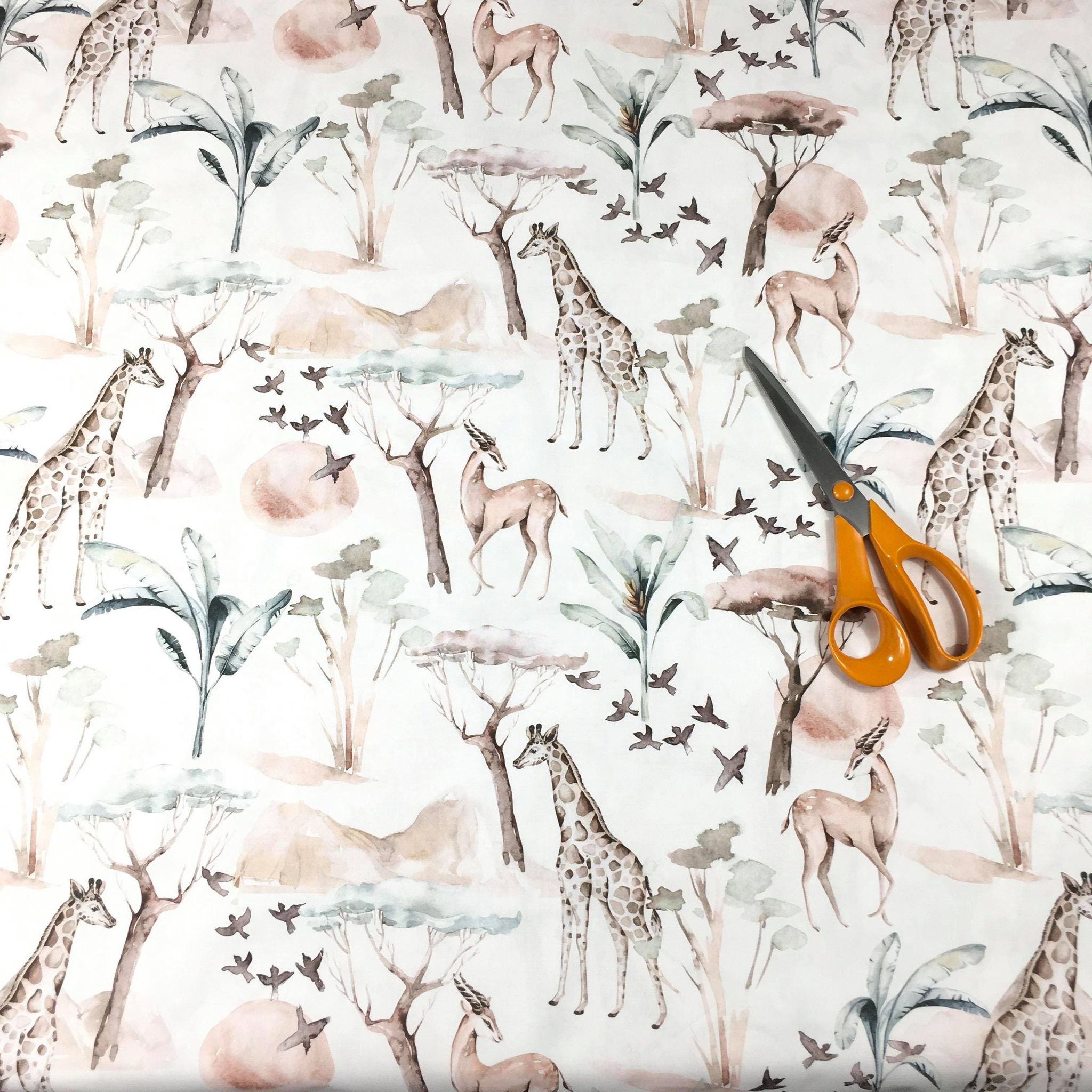 Safari Animals Cotton Fabric Giraffe Cotton Fabric Nursery Etsy