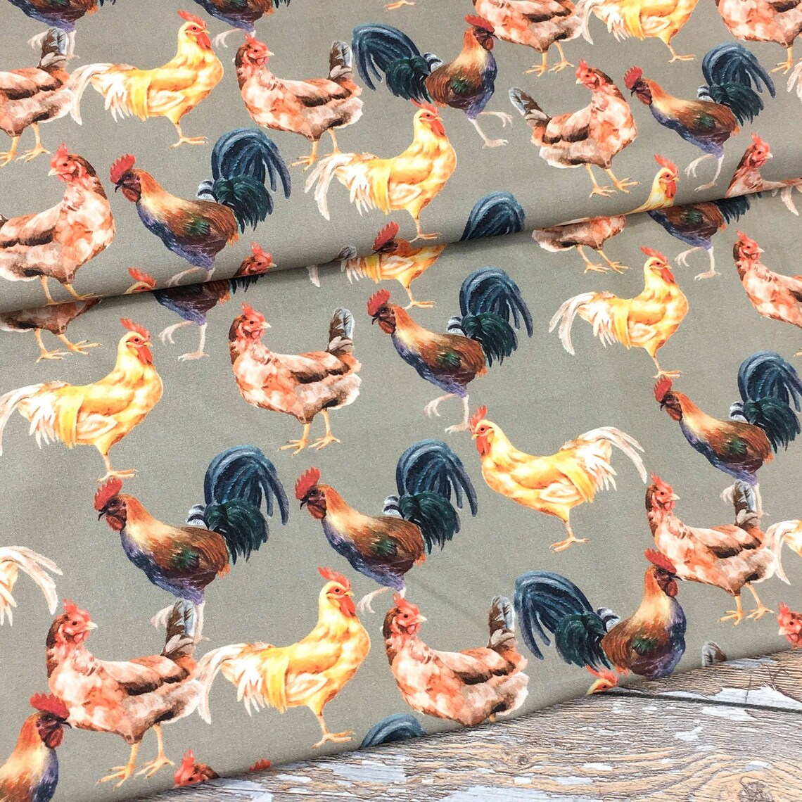 Hens and Rooster Cotton Fabric Poultry Farm Animals Chicken Etsy